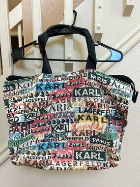 Karl Lagerfeld Multicolor Logo Print Tote with Black Handles